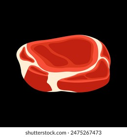 Raw beef steak vector isolated in black background. Meat illustration vector. Cartoon isolated fresh organic meat