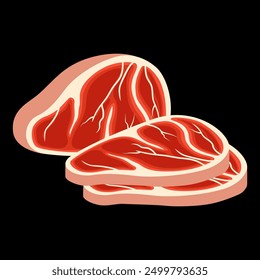 Raw beef steak vector isolated in black background. Meat illustration vector. Cartoon isolated fresh organic meat