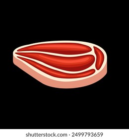 Raw beef steak vector isolated in black background. Meat illustration vector. Cartoon isolated fresh organic meat