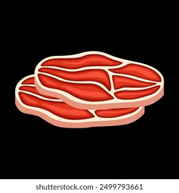 Raw beef steak vector isolated in black background. Meat illustration vector. Cartoon isolated fresh organic meat