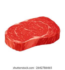 Um bife de carne crua com marmoreado visível sobre fundo branco. Ideal para gráficos de açougueiro, menus de churrasqueira e design de embalagem de alimentos