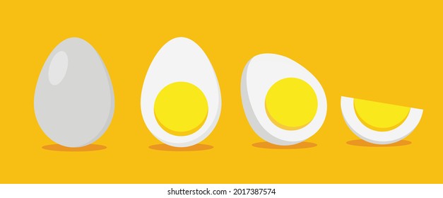 Raw, broken, boiled and fried eggs flat item set. cartoon domestic chicken eggs with yellow yolk isolated vector illustration collection. organic farm products and food concept Free Vector