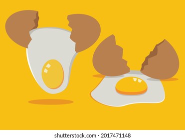 Raw, broken, boiled and fried eggs flat item set. cartoon domestic chicken eggs with yellow yolk isolated vector illustration collection. organic farm products and food concept Free Vector