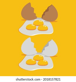 Raw, broken, boiled and fried eggs flat item set. cartoon domestic chicken eggs with yellow yolk isolated vector illustration collection. organic farm products and food concept Free Vector