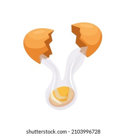 Raw Broken Egg. Farm product, eco. Cooking ingredient. Vector cartoon illustration.