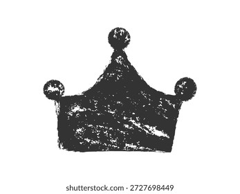 Raw brush crown illustration. Rough royal symbol isolated. Minimal monarchy icon. Grunge luxury crown. Chalk crayon style drawing. Black Expressive hand ink crown