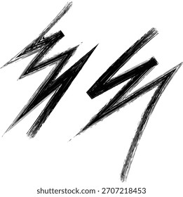 Raw brush strokes combine to form dynamic, black lightning bolts on a clean white backdrop, perfect for adding a touch of rebellious energy to any layout.