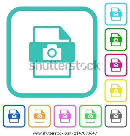 raw camera file type vivid colored flat icons in curved borders on white background