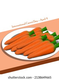 Raw carrots look so fresh served on white plate on brown table, International Carrot Day April 4