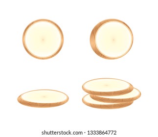 raw cassava fresh isolated on white background, cassava cut slice for tapioca flour industry or ethanol industry, pile yucca cassava tuber, raw manioc cassava in top view, vector