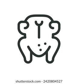 Raw chicken carcass isolated icon, chicken body vector symbol with editable stroke