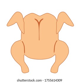 Rohes Huhn zum Kochen, Vektorgrafik einzeln auf weißem Hintergrund. Bio-Lebensmittel. Leckeres, gebackenes heißes Huhn.