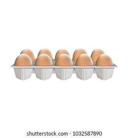 Raw chicken eggs in cardboard box. Vector illustration isolated on white background