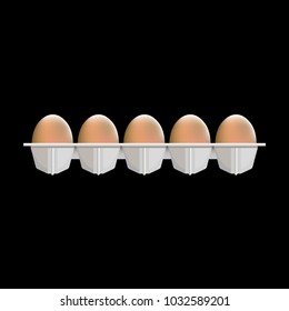 Raw chicken eggs in cardboard box. Vector illustration isolated on black background