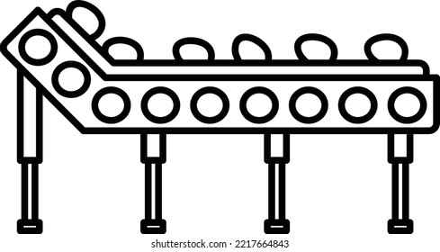 raw chicken eggs on a conveyor belt Concept, Egg transported farm vector outline icon design, Poultry farming symbol, Meat or Eggs Production Sign, Protein and farmyard equipment stock illustration