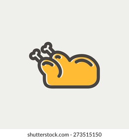 Raw chicken icon thin line for web and mobile, modern minimalistic flat design. Vector icon with dark grey outline and offset colour on light grey background.