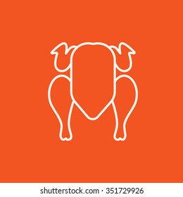 Raw chicken line icon for web, mobile and infographics. Vector white icon isolated on red background.