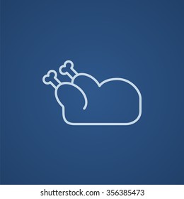 Raw chicken line icon for web, mobile and infographics. Vector light blue icon isolated on blue background.