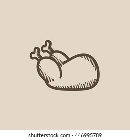 Ícone de esboço de vetor de frango cru isolado no fundo. Ícone de frango cru desenhado à mão. Ícone de esboço de frango cru para infográfico, site ou aplicativo.