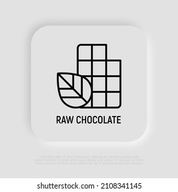 Raw chocolate thin line icon. Vegan chocolate. Vector illustration.