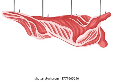 Raw Cow Carcass Hanging on Hook Vector Illustration