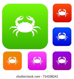 Raw crab set icon color in flat style isolated on white. Collection sings vector illustration