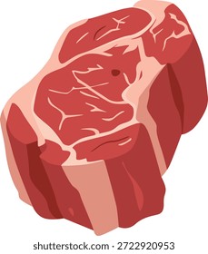 Um corte cru de carne com marmoreado visível sobre um fundo branco, apresentando tons vermelhos e rosa.