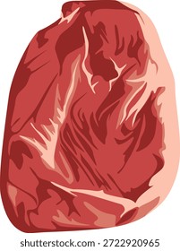 Um corte cru de carne de bovino com marmoreado visível sobre um fundo branco, apresentando sua cor vermelha e textura em uma composição plana.