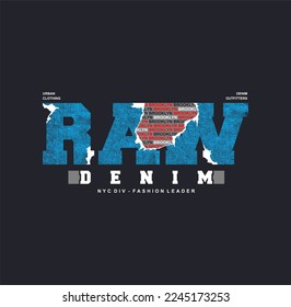 Tipografía de denim en bruto, gráficos de camisetas, ilustración de vectores.