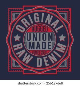 Raw denim typography, t-shirt graphics, vectors