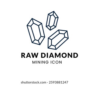Raw Diamond line Icon Set . Mining Item . Vector Illustration