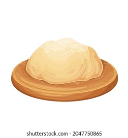 Raw dough for pizza or bread baking on wooden cutting board vector illustration.