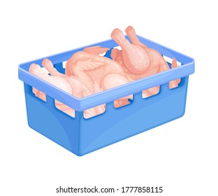 Raw Dressed Chicken Rested in Plastic Basket Vector Illustration