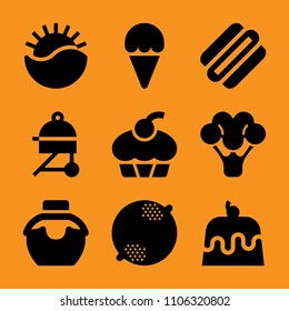 raw, dusk, view, summer, lunch and fruit icon vector set. Flat vector design with filled icons. Designed for web and software interfaces