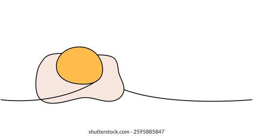 Raw egg with protein and yolk one line colored continuous drawing. Organic farm product. Vector illustration