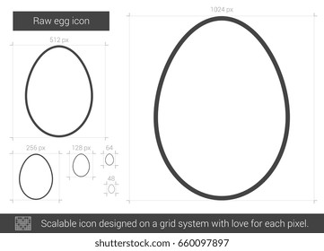 Raw egg vector line icon isolated on white background. Raw egg line icon for infographic, website or app. Scalable icon designed on a grid system.