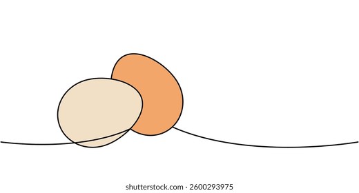 Raw eggs one line colored continuous drawing. Organic farm product. Vector illustration