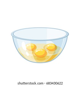 raw eggs with yolk in a bowl. Vector illustration flat icon isolated on white.