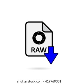 RAW file with blue arrow download button on white background vector