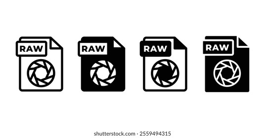 raw file format icon symbol sign vector design black white simple outline and black filled color illustration collections sets isolated