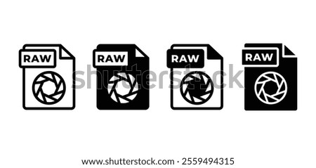 raw file format icon symbol sign vector design black white simple outline and black filled color illustration collections sets isolated