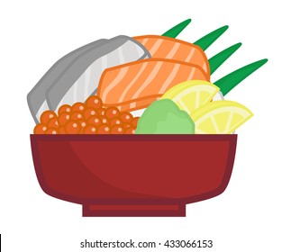 Raw fish on the Rice , Japanese Food , Sashimi cartoon vector , isolated on white backgroun