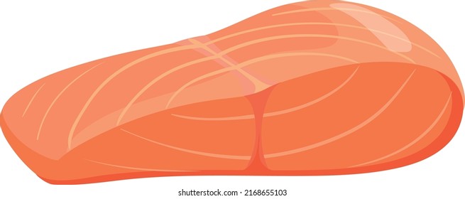 Raw fish piece icon. Cartoon salmon slice isolated on white background