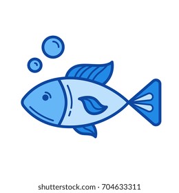 Raw fish vector line icon isolated on white background. Raw fish line icon for infographic, website or app. Blue icon designed on a grid system.