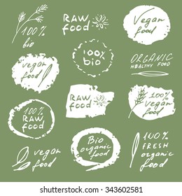 Raw food, 100% bio, vegan food, fresh organic healthy food stamps.