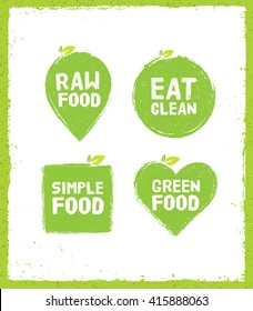 Raw Food Eat Clean Nutrition Detox Vector Concept. Eco Green Design Elements On Rust Background