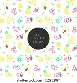Raw food. Fresh fruit icon set. Seamless pattern.