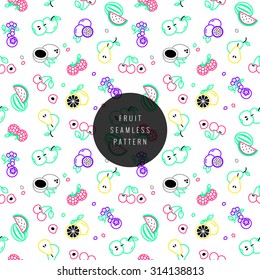 Raw food. Fresh fruit icon set. Seamless pattern.