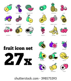 Raw food. Fresh fruit icon set.