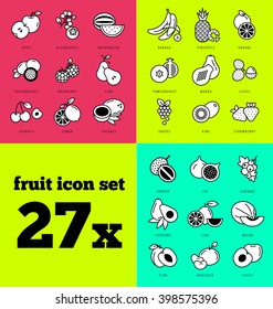 Raw food. Fresh fruit icon set.